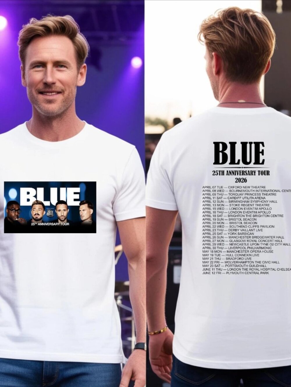 Blue 25th Anniversary Tour 2026 T-Shirt, Front Back Print UK Concert Dates  252